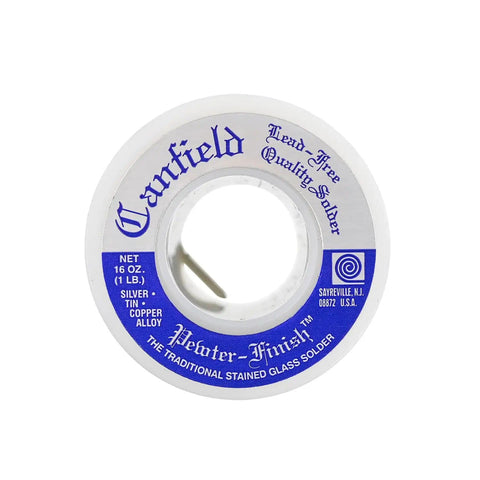 Spool of lead free solder in tin silver copper alloy with pewter finish for jewelry making and stained glass projects.