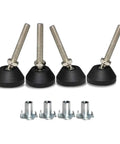 Top Shelf Swivel Leveling Feet For Furniture With M8 Thread Screws No Fuss Setup, heavy duty black nylon feet and metal bolts, pack of four.