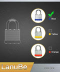 Keyed Alike Laminated Steel Padlock Set One And Nine Sixteenth Inch Wide Body With Normal Shackle Blue Marked Pack Of 24 Padlocks