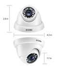 Four Pack 2MP 1080p HD TVI Dome Security Cameras Kit For Indoor And Outdoor Use showing dimensions and features