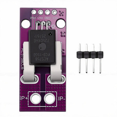 Heavy Duty Hall Effect Current Sensor 50A Linear Module For Power Monitoring with connectors, purple circuit board design.