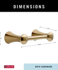Champagne Bronze Pivoting Toilet Paper Holder Wall Mount For Bathroom Lahara Collection with dimensions labeled in inches.