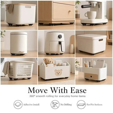 Zero Grunt Work Appliance Sliders With 8 Heavy Duty Self Adhesive Casters And 16 Extra Pads for moving various kitchen items.