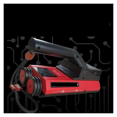 Skip The Headache With This Pro Grade Stud Finder Wall Scanner detecting live pipes and cables with durable red casing and ergonomic handle.