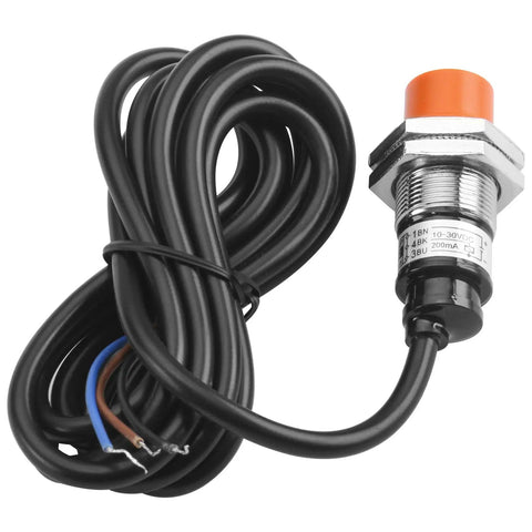 M18 Inductive Proximity Sensor Switch With 8mm Sensing Distance, 12 To 24V DC, 3 Wire PNP Normally Closed, Cylindrical Detector