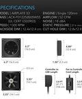 AirPlate S3 Quiet 6-Inch Cooling Fan System With Multi-Speed Controller; product dimensions and specifications shown.