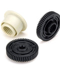 BMW Gear Box Servo Actuator Beefed Up Repair Kit With 2x Gear And 1x Jack For Servo Motor Transfer Case Fits X5 E53 E70 And X3 E83 Models OE Reference 27107566296 8473227771. Two black gears and a white jack displayed separately.