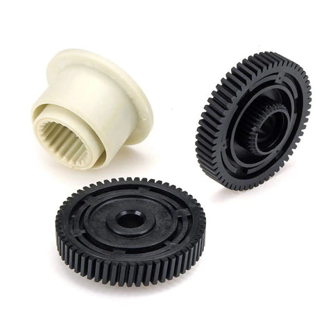 BMW Gear Box Servo Actuator Beefed Up Repair Kit With 2x Gear And 1x Jack For Servo Motor Transfer Case Fits X5 E53 E70 And X3 E83 Models OE Reference 27107566296 8473227771. Two black gears and a white jack displayed separately.