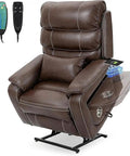 Luxurious Electric Lift Recliner Chair For Seniors With Heat Massage, Left Side Tray Table, USB Charging Ports, Storage Pockets, Breathable Upholstered single sofa in brown.