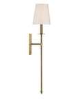 Boho Vintage Soft White Fabric Wall Sconce With One Light, Dimmable 60W, Warm Brass Finish, 34-Inch Tall, E12 Base, Incandescent Or LED Compatible