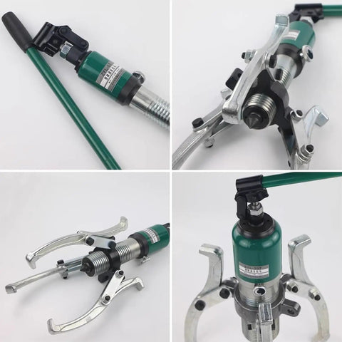 Heavy Duty Hydraulic Gear Puller Boasting 10 Ton 22000 Lb Strength with forged alloy jaws for extracting bearings and sprockets.