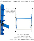 4 Pack Adjustable Dog Agility Bar Jumps With Cup Strips For Backyard Training And Competition Style Jump Cups For Height Class And Safe Displacement Includes Carrying Case And 26 Inch Wide, showing adjustable blue cups.