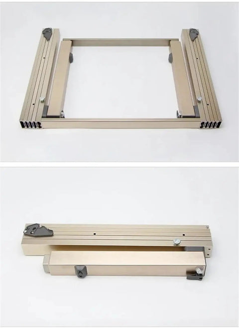 Full Extension Drawer Slides With Hidden Folding Table Rails And Heavy Duty Aluminum Hardware displayed from top and side views.