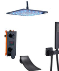 UMJIGF Shower System Black Shower Faucet Set with Led Digital Display, Shower Combo Set Brass Mixer Shower with Led Fall and Waterfall Shower Head, Handheld Shower, Waterfall Tu,8 Inch, featuring modern black design.