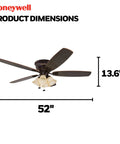 Glen Alden 52 Inch Indoor LED Ceiling Fan With Light Flush Mount Ceiling Fan dimensions 52 inch length and 13.6 inch height