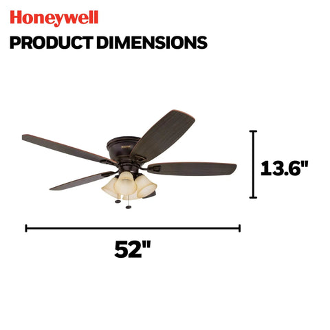 Glen Alden 52 Inch Indoor LED Ceiling Fan With Light Flush Mount Ceiling Fan dimensions 52 inch length and 13.6 inch height