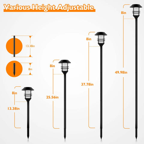 Diagram showing adjustable heights of Outdoor Light Pole Extension Kit 55 Inch Stainless Steel Poles With ABS Stakes For Amped Up Garden Lights And Torches At The Patio Parties And Weddings 1.2 Inch Inner Diameter 2 Sets 10 Pieces.