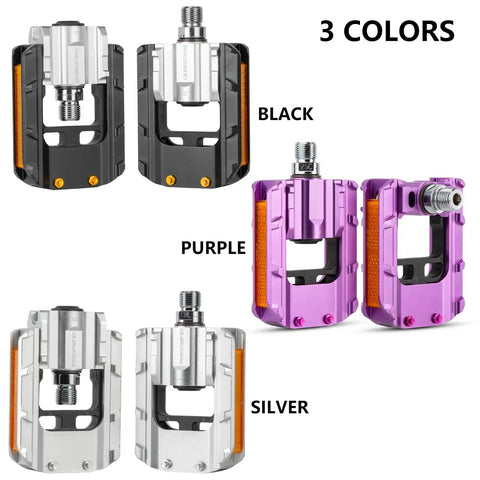 Foldable Bike Pedals Aluminum Alloy 9 Sixteenth Inch With Reflective Strips Non Slip Wide Flat Pedals for Mountain Road BMX Bikes