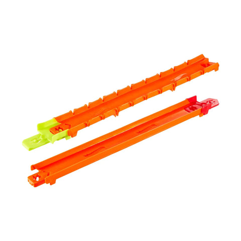 Two orange molded tracks from Track Creator Starter Pack For 1:64 Scale Die-Cast Cars With 10 Feet Of Speed Snap Flex And Molded Tracks.