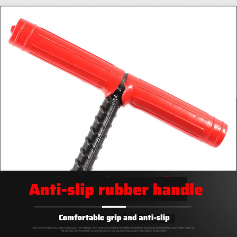 Beefy 18 Inch Long T Shape Lifting Hook With Pointed Head, red anti-slip handle for lifting covers, rebar steel tool.