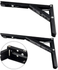 Two Pack Folding Shelf Brackets Black Heavy Duty Steel Collapsible Hinges For Workbench Table Or Counter Tools 14 Inch