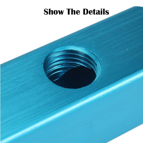 1/4 Inch Inline Pneumatic Manifold Block With Five Ports And Two Way Flow Aluminum Air Hose Splitter showing threaded port detail.