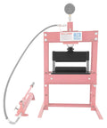 12 Inch Press Brake Attachment For 12 To 20 Ton Hydraulic Shop Presses attached to a red press, shown in operation