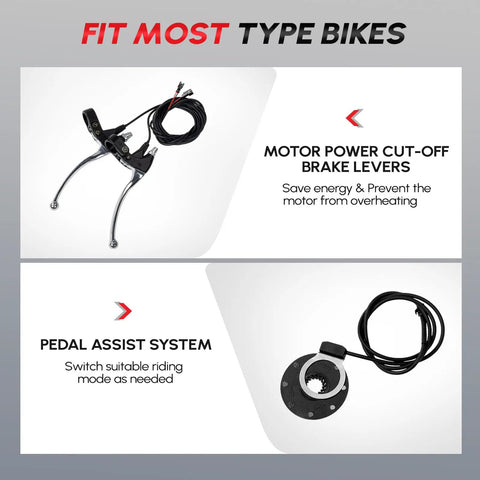 Components of Dope 26 Inch Front Wheel Electric Bike Conversion Kit 48V 1200W Hub Motor With Three Mode Controller