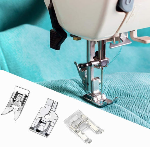 13-piece presser feet set for household sewing machines; metal and clear feet