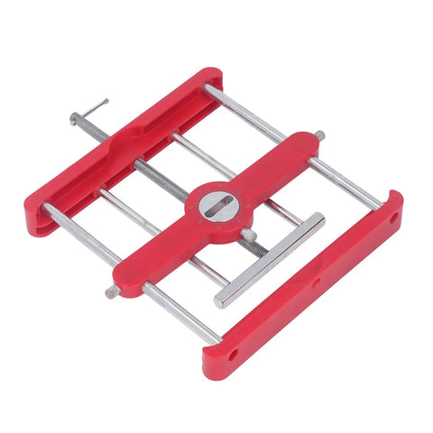 Heavy Duty Self Centering Dowel Jig Built From Premium Abs And Tough Steel Rings For Dead On Mortise Alignment With Zero Fuss on a flat surface.