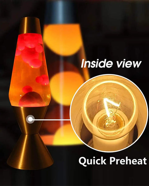 Inside view of a 25 Watt Replacement Bulb For 14.5-Inch Lava Lamps showing quick preheat and warm glow