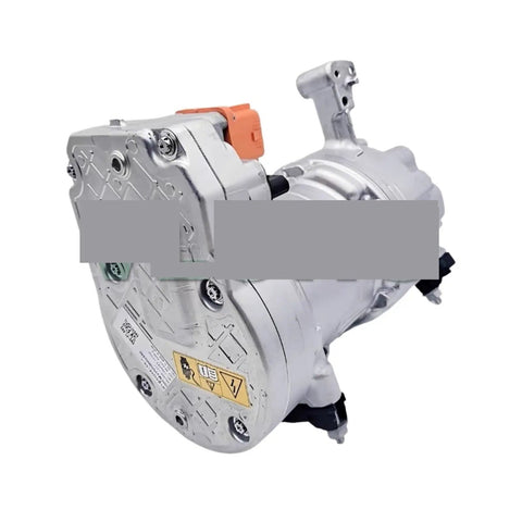 Electric Air Conditioning Compressor And Cooling Pump Assembly For Tesla Model 3 And Model Y, metallic finish with connection ports.