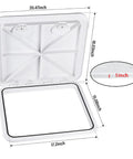 Heavy Duty ABS Marine Deck Hatch Built Tough For Weekend Warriors And Captain Crews Featuring Bullet Proof Rubber Weather Seal And Lockdown Recessed Handles Delivers In Pristine White, dimensions 20.47 x 18.03 inches.