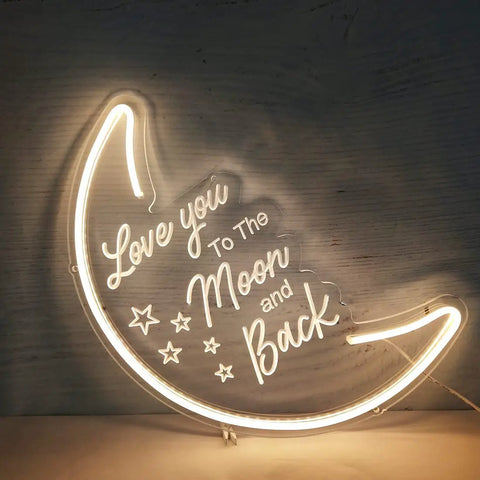 Moon Neon Light Sign With Love You To The Moon And Back 3D Art, warm white glow dimmable, 15.75 by 10.24 inches, USB powered