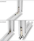 L Shape Corner Connector Bracket Set For 20x20 Aluminum Extrusion Profiles 6mm Slot installed in two connection methods, Method A and B