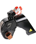 Badass Heavy Duty Hydraulic Torque Wrench Delivering 10000 Nm Torque Through A 1-1/2 Inch Square Drive With Rock Solid Alloy Construction And Sleek Swivel Hose For Tight Quarters That Works Like A Dream, showing the hydraulic mechanism and drive end.