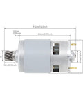 Beefy 21V DC Motor With 19500 RPM And 10T Helical Gear High Torque Replacement showing dimensions and gear details