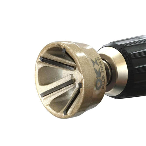 External Deburring Chamfer Tool With Tungsten Blade for quick burr removal on pipes and bolts, showing metal blade and rotary design.