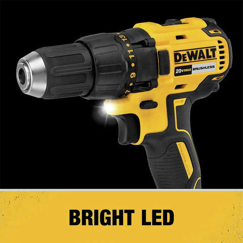20V Max Compact Drill And Driver Power Tool Kit For Versatile Home Repair showing bright LED light and ergonomic grip.