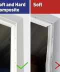 Comparison of soft and hard composite vs soft garage door seal, showing differences in durability and installation.