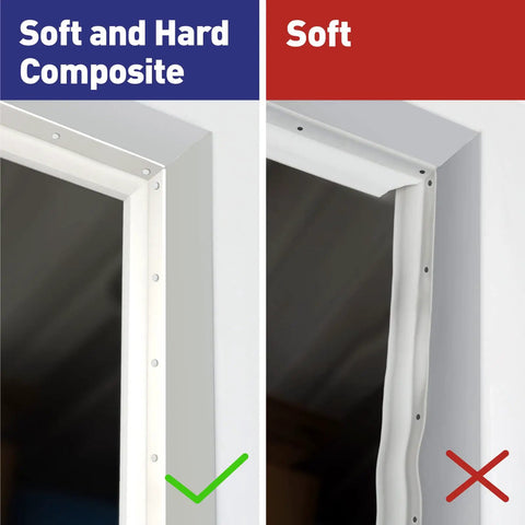 Comparison of soft and hard composite vs soft garage door seal, showing differences in durability and installation.