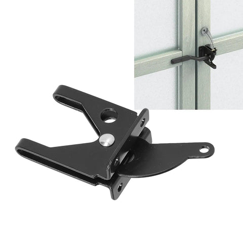 Heavy Gauge Iron Fence Lock With Self Locking Gate Latch And Adjustable Pull Cable Locks Dead Tight Backyard Security Gear on a gate.