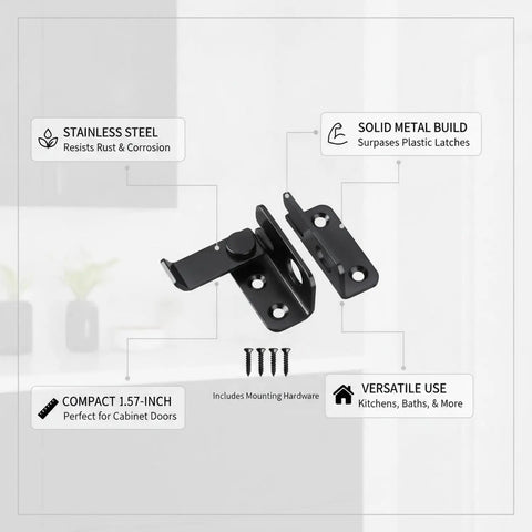 Heavy Duty Stainless Steel Slide Bolt Latch Locks Gates And Sheds Shut Tight Keeps Doors From Swinging Loose Rust Proof Security Hardware That Simply Stays Put, 1.57-inch compact size for cabinet doors.