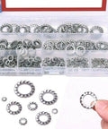External Star Lock Washer Kit In 304 Stainless Steel With Teeth Washers M2.5 To M10 for industrial hardware in plastic case.