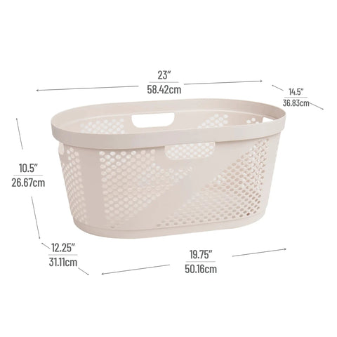 40 Liter Ventilated Laundry Baskets Set Of 2 Lightweight Clothes Hamper With Cutout Handles For Bathrooms And Closets Plastic Ivory
