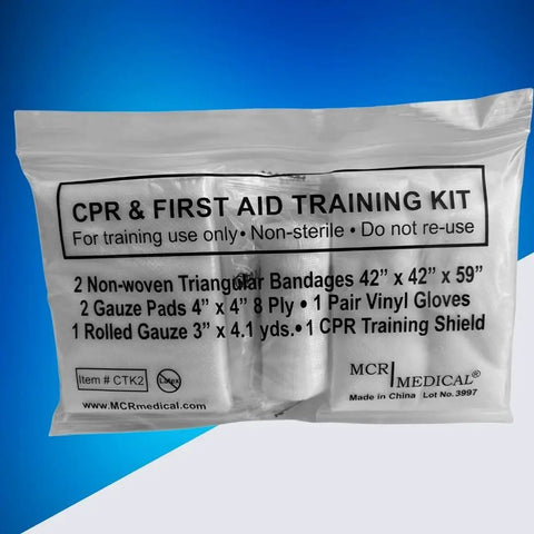 Student CPR And First Aid Training Kit Pack Of 10 With Two Nonwoven Triangular Bandages, Gauze Pads, Gloves, CPR Training Shield
