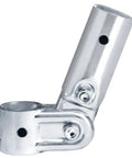 Adjustable Angle Pipe Clamp Connectors For One Inch EMT, close-up of steel electro galvanized fitting with bolts and nuts