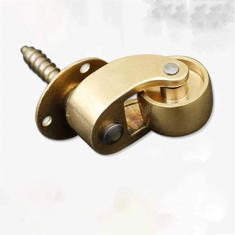 Solid Polished Brass Swivel Casters Set Of Four Vintage Antique Furniture Wheels Double Bearing Heavy Duty Setup Rolls Smooth As Glass Screw Mount Roller Feet For Hardwood Floors Bulletproof Build High Impact Resistant Non Marking Treads close-up view of brass swivel caster with screw mount