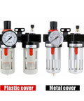 Half Inch Air Compressor FRL Combo With Oil Water Separator, metal and plastic cover, Filter Regulator Lubricator front view