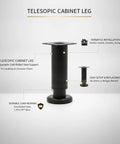 Beefy Telescopic Cabinet Leg Adjustable Steel Furniture Leveler For Uneven Floors Matte Black Finish 1.97 X 1.97 Inch Base